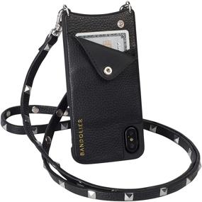 img 4 attached to Stylish and Practical Bandolier Sarah Crossbody Phone Case and Wallet - Black Leather with Silver Detail - iPhone X/XS