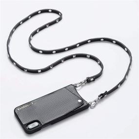 img 1 attached to Stylish and Practical Bandolier Sarah Crossbody Phone Case and Wallet - Black Leather with Silver Detail - iPhone X/XS