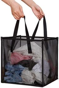 img 4 attached to Convenient Laundry Hamper Bag: Portable & Collapsible with Handles, 🧺 Ideal for Washing, Storage, Kids Room, Dorm or Travel - Black (Single-Layer)