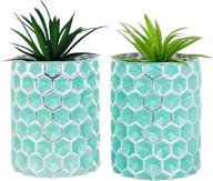 🍯 honeycomb design turquoise glass vases - set of 2 by mygift logo