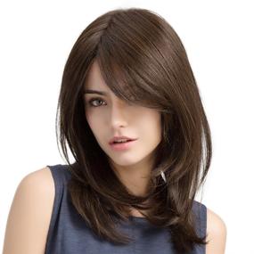 img 3 attached to 👩 HAIRCUBE Long Brown Wigs: 20 Inch Layered Natural Curly Wigs for White Women - Shoulder Length Synthetic Wigs for Women Brown