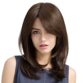 img 4 attached to 👩 HAIRCUBE Long Brown Wigs: 20 Inch Layered Natural Curly Wigs for White Women - Shoulder Length Synthetic Wigs for Women Brown