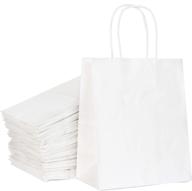 🎁 bulk pack of 90 white kraft paper gift bags with handles - perfect for christmas parties, holiday gift favors, xmas supplies for baby showers, birthdays, restaurant takeout, shopping retail - size: 8x4.75x10 логотип