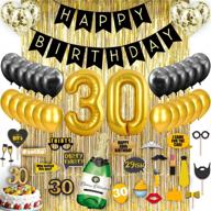 🎉 30th birthday decorations black & gold, party supplies, gold foil curtain & confetti balloons, dirty thirty, gifts for women and men, photo props photo booth logo
