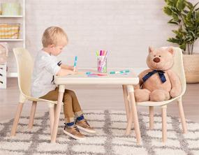 img 2 attached to 🪑 B. Toys by Battat Spaces by Battat – Kids Furniture Set – Craft Table & 2 Chairs with Natural Wooden Legs: Ivory