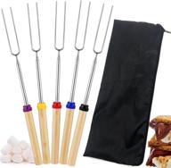 🔥 yqboom extendable marshmallow roasting sticks - 5pcs barbecue forks with wooden handle, stainless steel telescoping smores skewers for fire pit & campfire bbq, hot dog sticks - multicolor logo