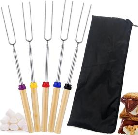 img 4 attached to 🔥 YQBOOM Extendable Marshmallow Roasting Sticks - 5Pcs Barbecue Forks with Wooden Handle, Stainless Steel Telescoping Smores Skewers for Fire Pit & Campfire BBQ, Hot Dog Sticks - Multicolor