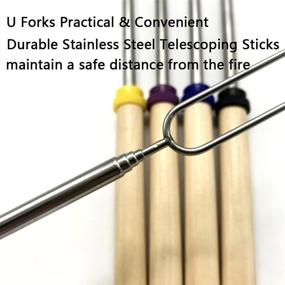 img 2 attached to 🔥 YQBOOM Extendable Marshmallow Roasting Sticks - 5Pcs Barbecue Forks with Wooden Handle, Stainless Steel Telescoping Smores Skewers for Fire Pit & Campfire BBQ, Hot Dog Sticks - Multicolor