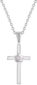 img 4 attached to 🌸 Stunning 925 Sterling Silver Girl's 16" Religious CZ Flower Cross Necklace - Exquisite Jewelry for Children & Preteens - Sparkling Crucifix Pendant for Young Girls