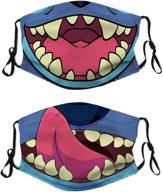 🎭 unisex anime cartoon cloth face mask set - 2pcs adjustable reusable balaclava with 4 filters for adults logo