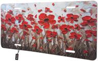 🌸 beabes red poppies front license plate cover: stunning floral oil painting design for car decoration logo