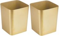 🗑️ mdesign square shatter-resistant plastic small trash can wastebasket - 2 pack in soft brass finish for bathrooms, powder rooms, kitchens, home offices logo