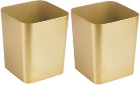 img 4 attached to 🗑️ mDesign Square Shatter-Resistant Plastic Small Trash Can Wastebasket - 2 Pack in Soft Brass Finish for Bathrooms, Powder Rooms, Kitchens, Home Offices