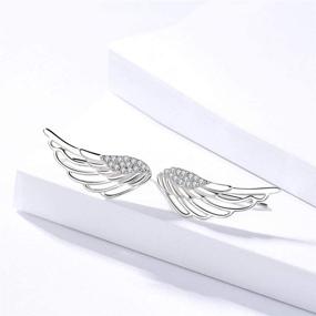 img 1 attached to 👂 Ear Crawler, Mariafashion Sterling Silver Cuff Earrings - Hypoallergenic Ear Climber Studs with Diamond Zircon Angel Wings Design