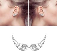 👂 ear crawler, mariafashion sterling silver cuff earrings - hypoallergenic ear climber studs with diamond zircon angel wings design logo