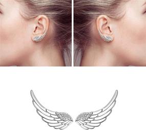 img 4 attached to 👂 Ear Crawler, Mariafashion Sterling Silver Cuff Earrings - Hypoallergenic Ear Climber Studs with Diamond Zircon Angel Wings Design