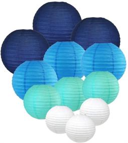 img 1 attached to 🏮 12pcs Assorted Sizes & Colors Round Chinese Paper Lanterns by Just Artifacts - Decorative Lanterns for Home Décor (Blue/White)