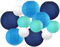 🏮 12pcs assorted sizes & colors round chinese paper lanterns by just artifacts - decorative lanterns for home décor (blue/white) логотип