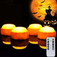 🎃 homemory halloween bright led pumpkin lights with remote control and timers, jack o’ lantern battery-operated lights for halloween, fall decorations, orange, outdoor use, set of 4 логотип