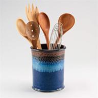 georgetown pottery handmade kitchen utensil holder: hamada and blue, made in usa - ceramic crock organizer логотип