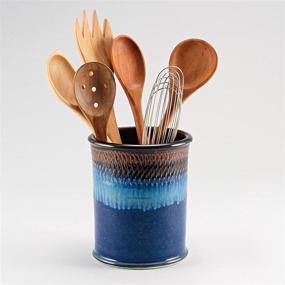 img 3 attached to Georgetown Pottery Handmade Kitchen Utensil Holder: Hamada and Blue, Made in USA - Ceramic Crock Organizer