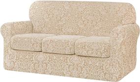 img 4 attached to 🛋️ Enhanced Protection and Style: subrtex Jacquard Damask Sofa Slipcover- Large Size, Linen- Ideal for 3-Seater Conventional Settees- 3 Separate Seat Cushion Couch Cover- Stretchable, Washable, Perfect for Kids and Pets