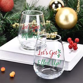 img 2 attached to 🍷 Elfed Up Christmas Wine Glass, 15 Oz Funny Stemless Wine Glasses for Women and Men, Ideal Gift for Christmas, Weddings, and Parties - Set of 2