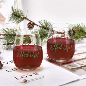 img 1 attached to 🍷 Elfed Up Christmas Wine Glass, 15 Oz Funny Stemless Wine Glasses for Women and Men, Ideal Gift for Christmas, Weddings, and Parties - Set of 2