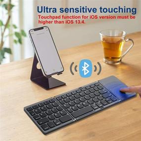 img 2 attached to Compact Foldable Bluetooth Keyboard with Touchpad - Gimibox Portable Mini BT Wireless Keyboard for Android, Windows, PC, Tablet - Rechargeable Li-ion Battery - Dark Gray