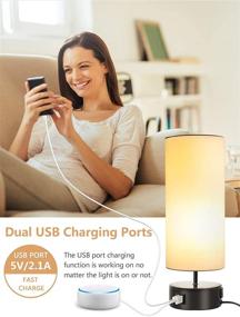 img 3 attached to 🪔 Dimmable 3-Way Touch Lamp with 2 USB Charging Ports, AC Outlet, and Fabric Shade for Bedroom, Living Room - Includes Daylight LED Bulb
