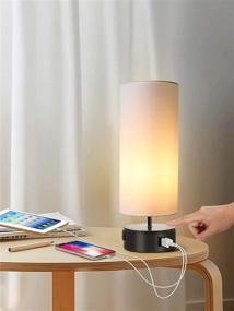img 4 attached to 🪔 Dimmable 3-Way Touch Lamp with 2 USB Charging Ports, AC Outlet, and Fabric Shade for Bedroom, Living Room - Includes Daylight LED Bulb