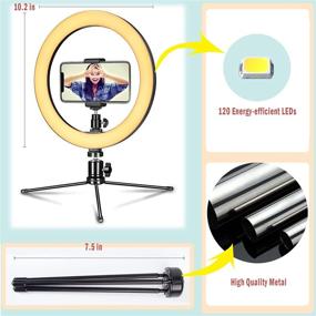 img 1 attached to 💡 10-дюймовое Светодиодное Кольцевое Светлое Кольцо: Регулируемое настольное осветление для макияжа и фотографии с штативом и держателем для телефона