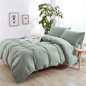 img 4 attached to 🌿 Luxurious AMWAN Solid Green Duvet Cover Set: Full/Queen Cotton Bedding with Soft, Modern Style – Hotel Comfort for a Fresh, Refreshing Sleep Experience