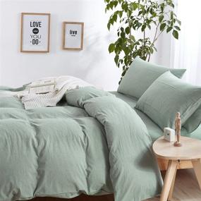 img 1 attached to 🌿 Luxurious AMWAN Solid Green Duvet Cover Set: Full/Queen Cotton Bedding with Soft, Modern Style – Hotel Comfort for a Fresh, Refreshing Sleep Experience