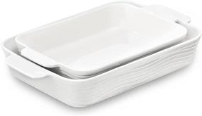 img 4 attached to 🍽️ JH JIEMEI HOME White Ceramic Bakeware Set - Oven-safe Baking Dishes for Cooking, Roasting, and Serving - Large Casseroles, Deep Baking Tray - Perfect for Parties and Family Banquets