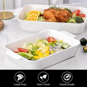 img 3 attached to 🍽️ JH JIEMEI HOME White Ceramic Bakeware Set - Oven-safe Baking Dishes for Cooking, Roasting, and Serving - Large Casseroles, Deep Baking Tray - Perfect for Parties and Family Banquets