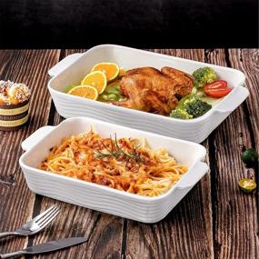 img 1 attached to 🍽️ JH JIEMEI HOME White Ceramic Bakeware Set - Oven-safe Baking Dishes for Cooking, Roasting, and Serving - Large Casseroles, Deep Baking Tray - Perfect for Parties and Family Banquets