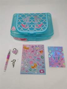 img 1 attached to 🧜 Mermaid Twins Hot Focus Art Box with Compartments, Pad Locks, and Keys – School Pencil Case Box for Girls. Includes Neon Gel Pen, Notepad, Stickers in Aqua, Blue, Silver, Red, Purple, and Pink (426 MM)