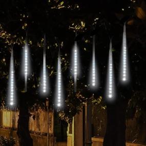 img 3 attached to 🎄 Battery Powered LED Meteor Shower Christmas Icicle Lights - 11.8in, 144 LEDs, 8 Tubes, Snow Fall Icicle Raindrop Decor Lights for Holiday Party Wedding Christmas Tree - Remote Controlled, Timer, Dimmable, Cool White