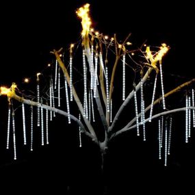 img 2 attached to 🎄 Battery Powered LED Meteor Shower Christmas Icicle Lights - 11.8in, 144 LEDs, 8 Tubes, Snow Fall Icicle Raindrop Decor Lights for Holiday Party Wedding Christmas Tree - Remote Controlled, Timer, Dimmable, Cool White