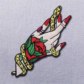 img 2 attached to 🧙 Snake and Witchy Hand Embroidered Badge Applique - Floral Design, Iron On or Sew On Emblem for Versatile Use