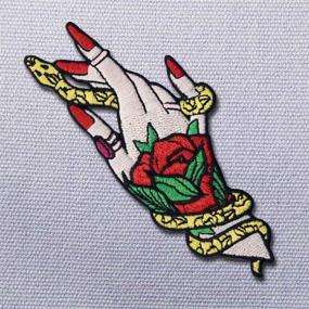 img 1 attached to 🧙 Snake and Witchy Hand Embroidered Badge Applique - Floral Design, Iron On or Sew On Emblem for Versatile Use