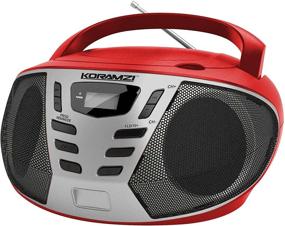 img 4 attached to 🎵 KORAMZI Red/Silver CD55-RDS Portable CD Boombox with AM/FM Radio, AUX IN, Top Loading CD Player, Telescopic Antenna, LCD Display – Ideal for Indoor & Outdoor Use at Offices, Home, Restaurants, Picnics, School, Camping