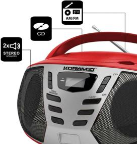 img 2 attached to 🎵 KORAMZI Red/Silver CD55-RDS Portable CD Boombox with AM/FM Radio, AUX IN, Top Loading CD Player, Telescopic Antenna, LCD Display – Ideal for Indoor & Outdoor Use at Offices, Home, Restaurants, Picnics, School, Camping