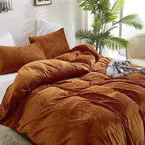 img 2 attached to 🛏️ Cottonight Burnt Orange Flannel Duvet Cover Set - Queen/Rust Flannel Plush Fluffy Bedding Set - Full/Caramel Thick Warm Solid Color Duvet Cover Set with 2 Pillowcases