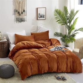 img 3 attached to 🛏️ Cottonight Burnt Orange Flannel Duvet Cover Set - Queen/Rust Flannel Plush Fluffy Bedding Set - Full/Caramel Thick Warm Solid Color Duvet Cover Set with 2 Pillowcases