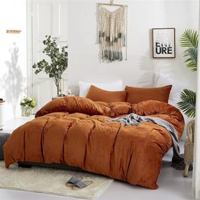 img 1 attached to 🛏️ Cottonight Burnt Orange Flannel Duvet Cover Set - Queen/Rust Flannel Plush Fluffy Bedding Set - Full/Caramel Thick Warm Solid Color Duvet Cover Set with 2 Pillowcases