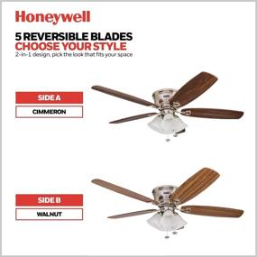 img 1 attached to 🔲 Вентилятор Honeywell 50182 Quick-2-Hang: светодиодное освещение с возможностью регулировки яркости, легкая установка, белые мраморные элементы, лопасти цвета Киммерон/орех