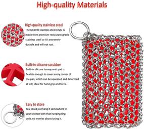 img 2 attached to 🌟 Premium Cast Iron Skillet Cleaner: Stainless Steel Chainmail Scrubber with Silicone Insert for Effortless Cleaning of Castiron Pan, Griddle, Baking Pan