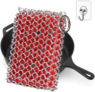 🌟 premium cast iron skillet cleaner: stainless steel chainmail scrubber with silicone insert for effortless cleaning of castiron pan, griddle, baking pan logo